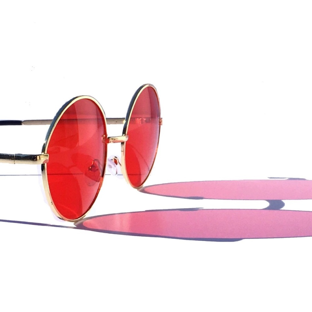 Round Gold Metal Sunglasses with Red Lenses